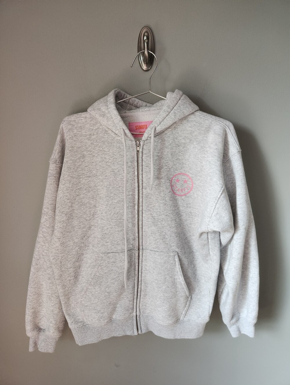 Starfit Full Zip Hoodie Gray Smiley Lightning Bolt Oversized Size XXS/XS
